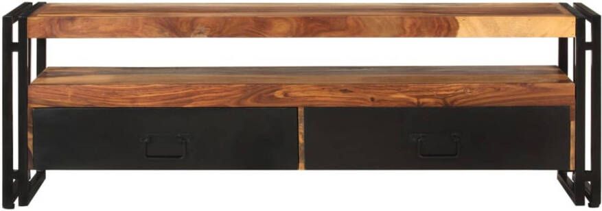 The Living Store Sheesham TV-meubel 120x30x40 cm 2 lades natuurlijke houtkleur en zwart