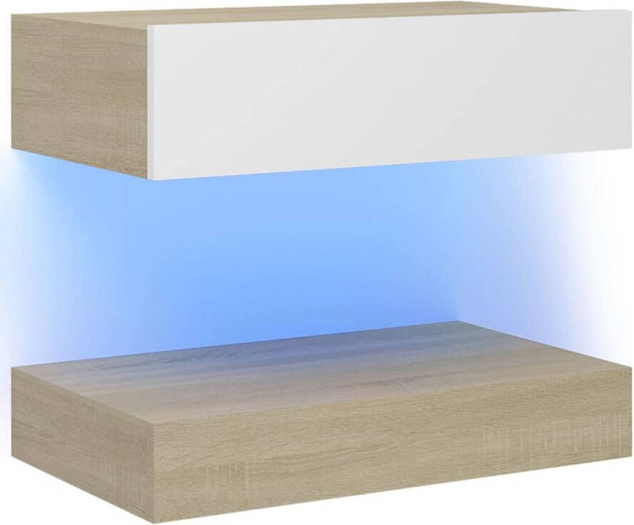 The Living Store TV-meubel LED-verlichting bovenlade en onderschap hifi-kast RGB verlichting wit en sonoma eiken met USB-aansluiting - Foto 1