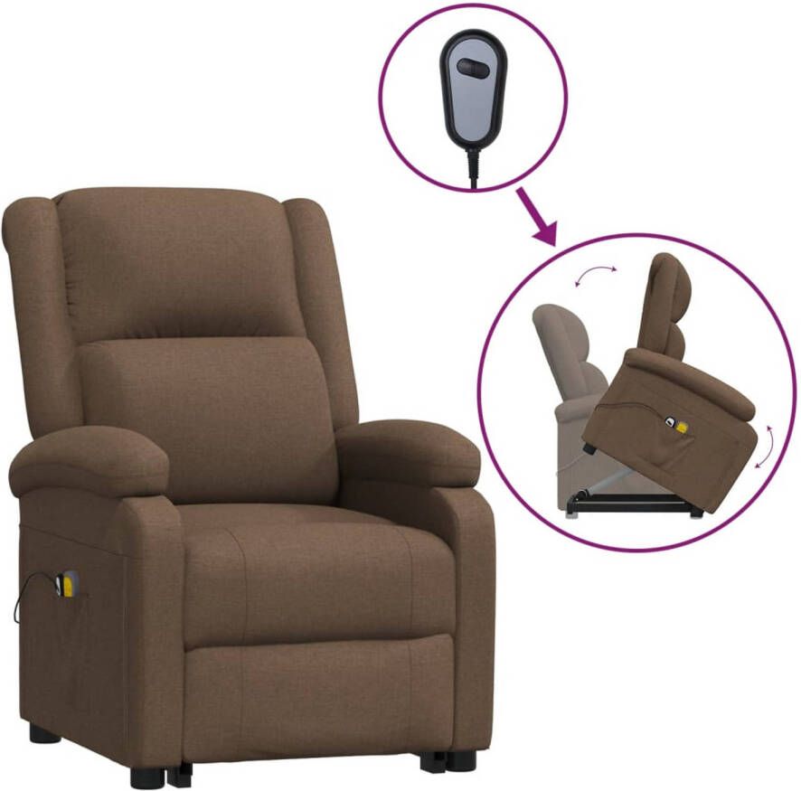 The Living Store Sta-op-massagestoel stof bruin Sta-opstoel Massagestoel Elektrisch Bedienbaar Ergonomische Stoel Relaxfauteuil
