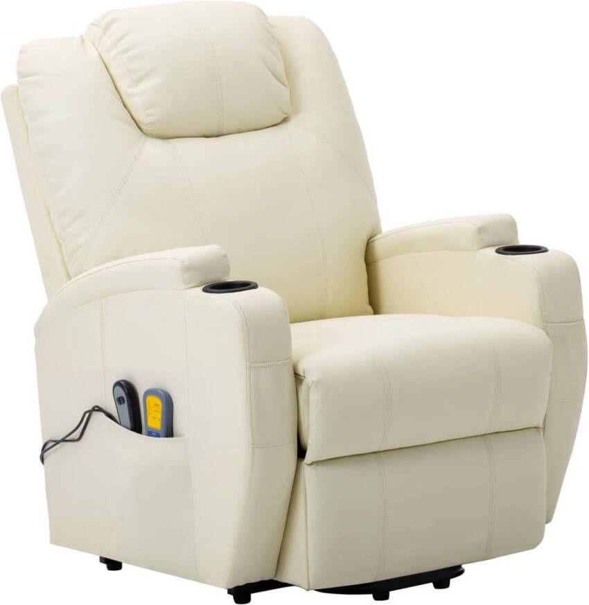 The Living Store Sta-op-massagestoel kunstleer crèmewit Fauteuil