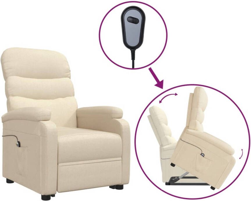 The Living Store Sta-op-stoel stof crèmekleurig Sta-op-stoel Elektrisch Heffen Ergonomische Stoel Comfortabele Stoel Lounge Stoel