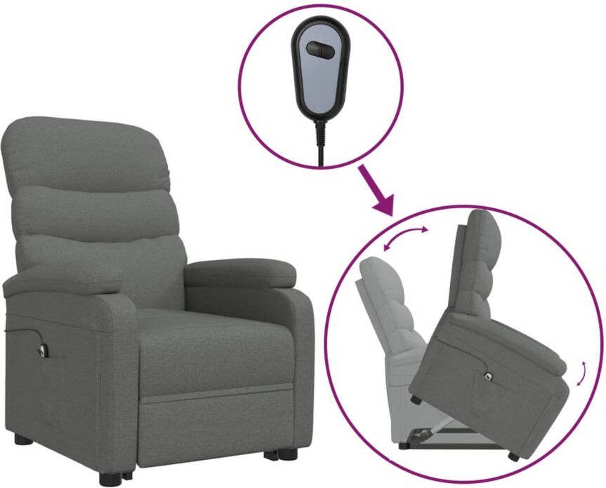 The Living Store Sta-op-stoel stof donkergrijs Sta Op Stoel Elektrisch Verstelbaar Ergonomische Stoel Relaxfauteuil Grijze Stoel
