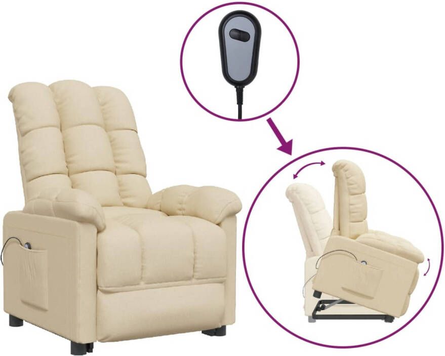 The Living Store Sta-opstoel Verstelbaar Crème 74 x 99 x 102 cm Elektrische motor Geschikt voor ouderen Inclusief montagehandleiding