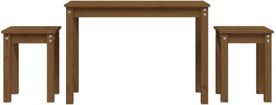 The Living Store Tafel Grenenhout Set van 3 Honingbruin 80 x 40 x 55 cm Multifunctioneel - Foto 1