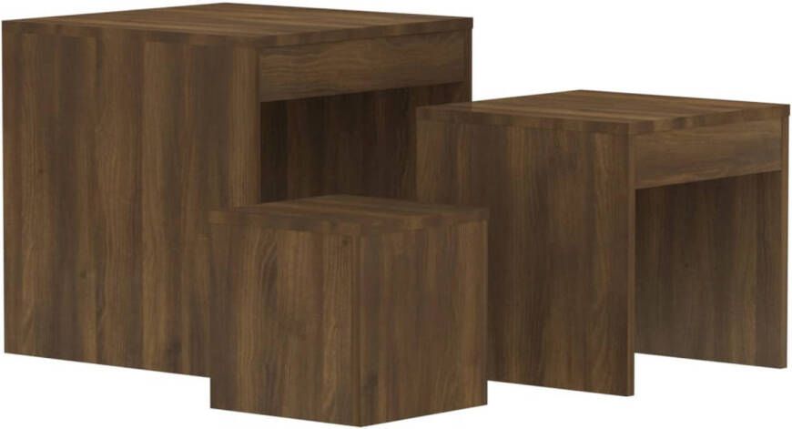 The Living Store Tafeltjesset bruineiken bewerkt hout 45 x 45 x 45 cm compact ontwerp