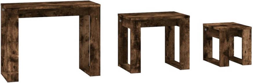 The Living Store Tafeltjesset Gerookt eiken Compact ontwerp Multifunctioneel Eenvoudig te reinigen hout Montage vereist 61x28x47cm 43x28x37cm 25x28x27cm