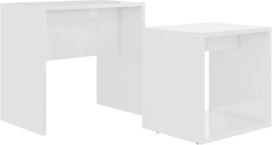 The Living Store Tafeltjesset Hoogglans Wit Spaanplaat Grote tafel- 48x30x45cm Kleine tafel- 37x29x36cm Ruimtebesparend