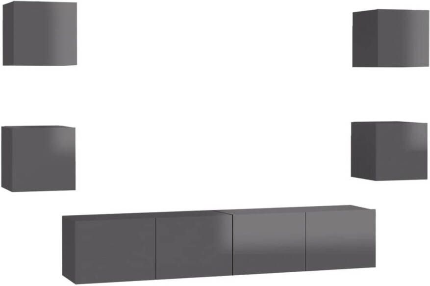 The Living Store Televisiekast Hoogglans Grijs 80 x 30 x 30 cm Meerdere vakken Spaanplaat