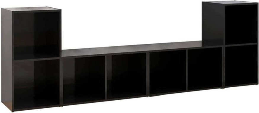The Living Store Tv-meubelen 4 st 72x35x36-5 cm spaanplaat hoogglans zwart Kast