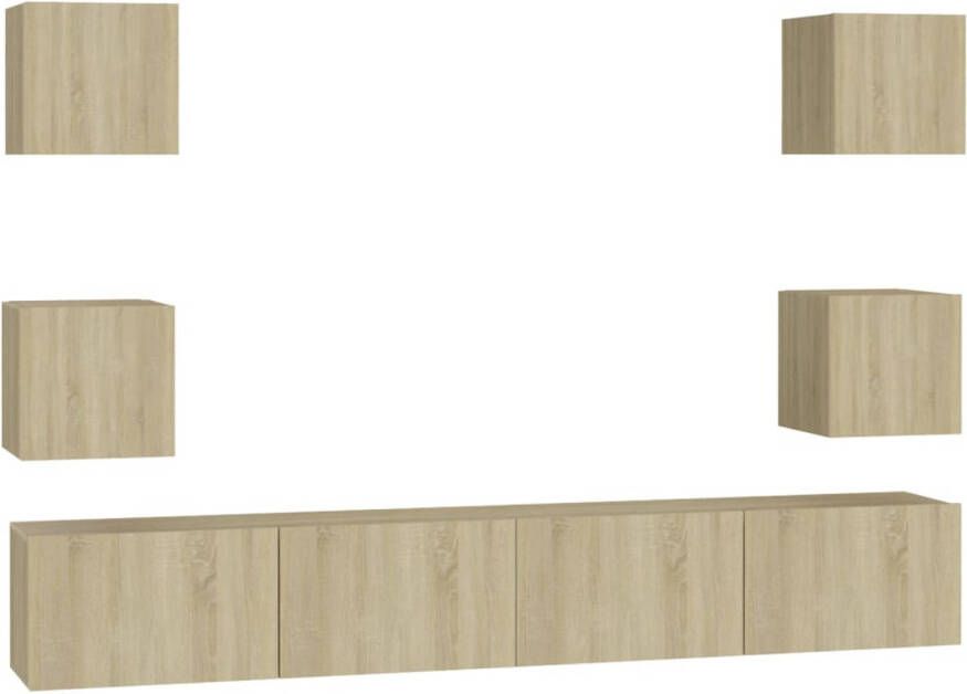 The Living Store Televisiekast Trendy design Muurbevestiging Opbergruimte Eenvoudig te onderhouden Sonoma eiken Afmetingen (L)- 100 x 30 x 30 cm Afmetingen (S)- 30.5 x 30 x 30 cm Montage vereist 2 x tv-meubel (L) 4 x tv-meubel (S) - Foto 1