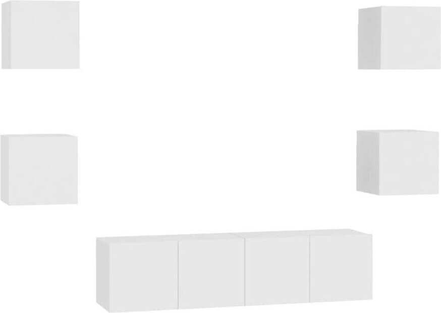 The Living Store vidaXL Wandmontage Tv Kast 6-delige Tv-meubelset bewerkt hout wit Houten Tv Kast Witte Tv Kast Salontafel