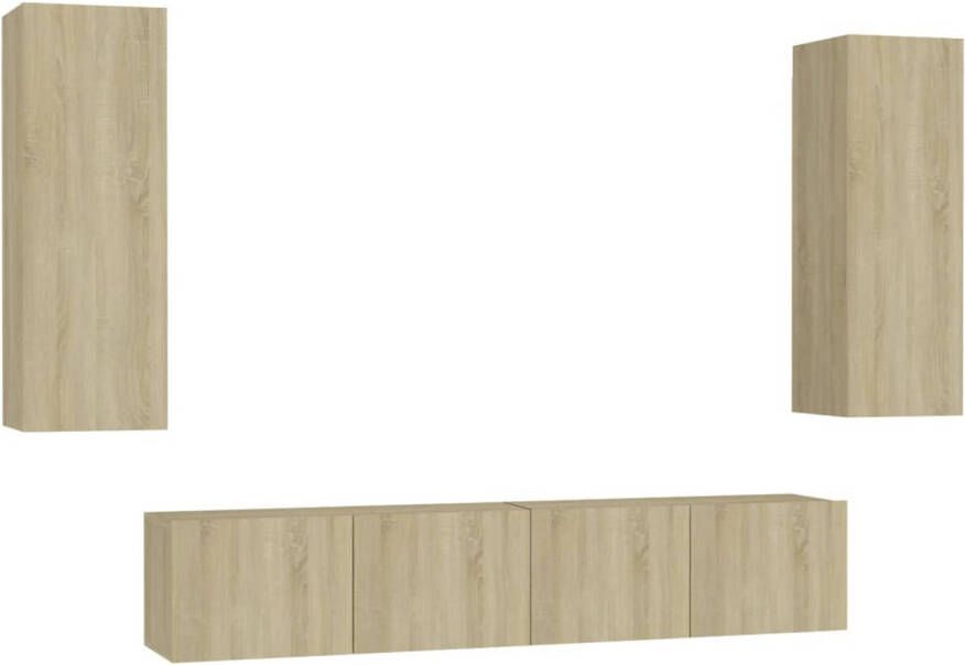 The Living Store vidaXL Salontafel Tv Meubel 4-delige Tv-meubelset bewerkt hout sonoma eikenkleurig Houten Tv Stand Media Kast Wandmontage