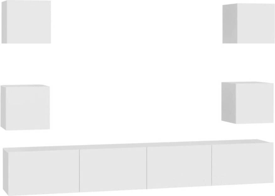 The Living Store vidaXL Wandmontage Tv Kast 6-delige Tv-meubelset bewerkt hout wit Tv Meubel Salontafel Opbergkast