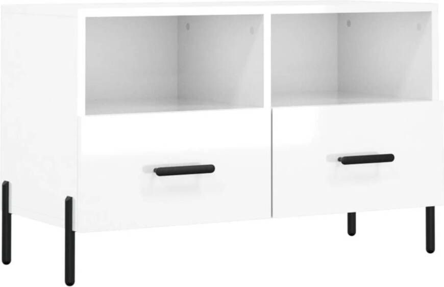The Living Store TV-meubel Hoogglans wit 80 x 36 x 50 cm Bewerkt hout en ijzer - Foto 2