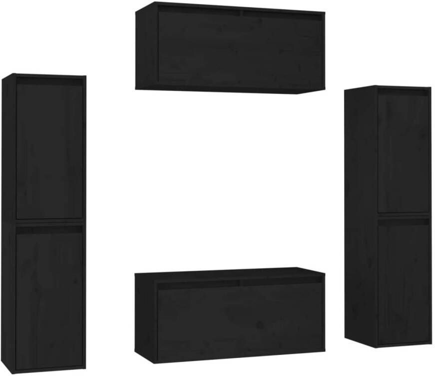 The Living Store Televisiekast zwart massief grenenhout 4x30x30x60 cm 2x80x30x35 cm - Foto 1