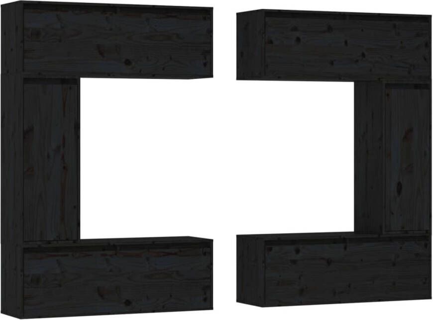 The Living Store televisiekasten 100 x 30 x 35 cm zwart massief grenenhout