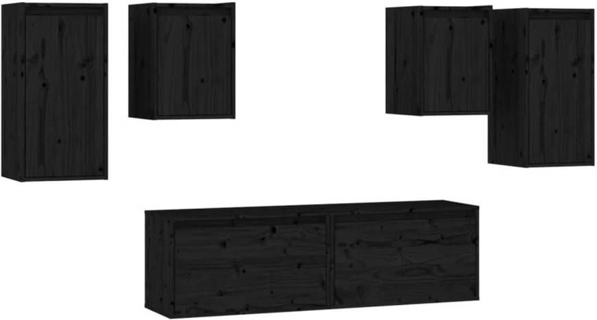 The Living Store Televisiekasten zwart massief grenenhout set van 2 stuks met afmeting 60 x 30 x 35 cm en 30 x 30 x 40 cm trendy en praktisch design - Foto 1