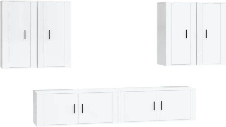 The Living Store Televisiekastenset 2x 100 x 34.5 x 40 cm 4x 40 x 34.5 x 80 cm hoogglans wit Tv Kast Televisiesectie Salontafel Houten Tv-meubel White Furniture