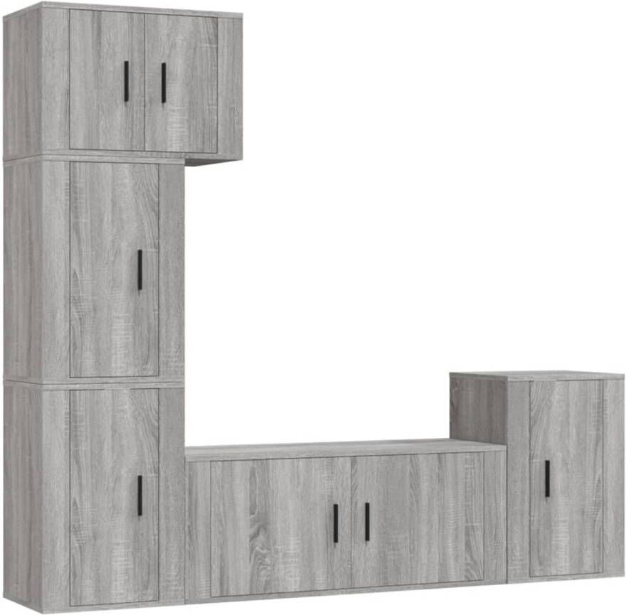 The Living Store Televisiekastenset Graceful Grey Sonoma Eiken Wandgemonteerd 5-delige set Televisiesectie Tv Kast Salontafel Houten Meubel Grijze Meubels