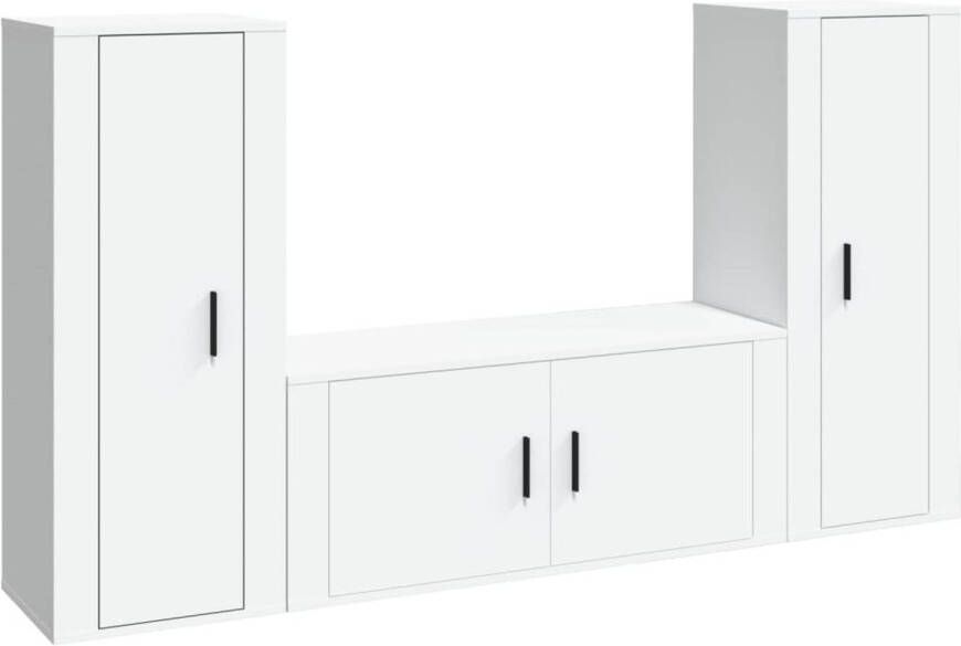 The Living Store Televisiekastenset Klassiek Hout Wit 2x 40x34.5x100 cm en 1x 100x34.5x40 cm