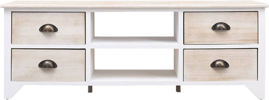 The Living Store televisiemeubel Paulownia 108x30x40 cm 2 vakken en 4 lades Tv Meubels Houten Tv Kast Paulownia Hout Bruin Tv Meubel Salontafel