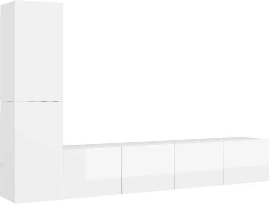 The Living Store Televisiemeubel-set Hoogglans wit Spaanplaat 2x80x30x30cm + 2x30.5x30x60cm Montage vereist