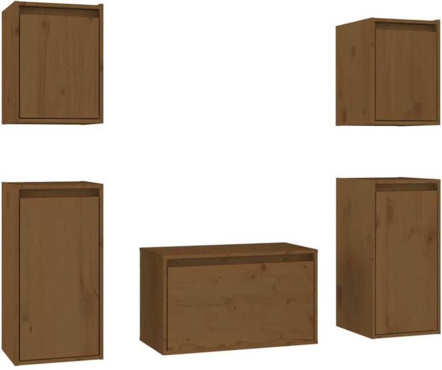 The Living Store Hangkastenset TV-meubelset Massief grenenhout Honingbruin Stevig en praktisch design - Foto 1