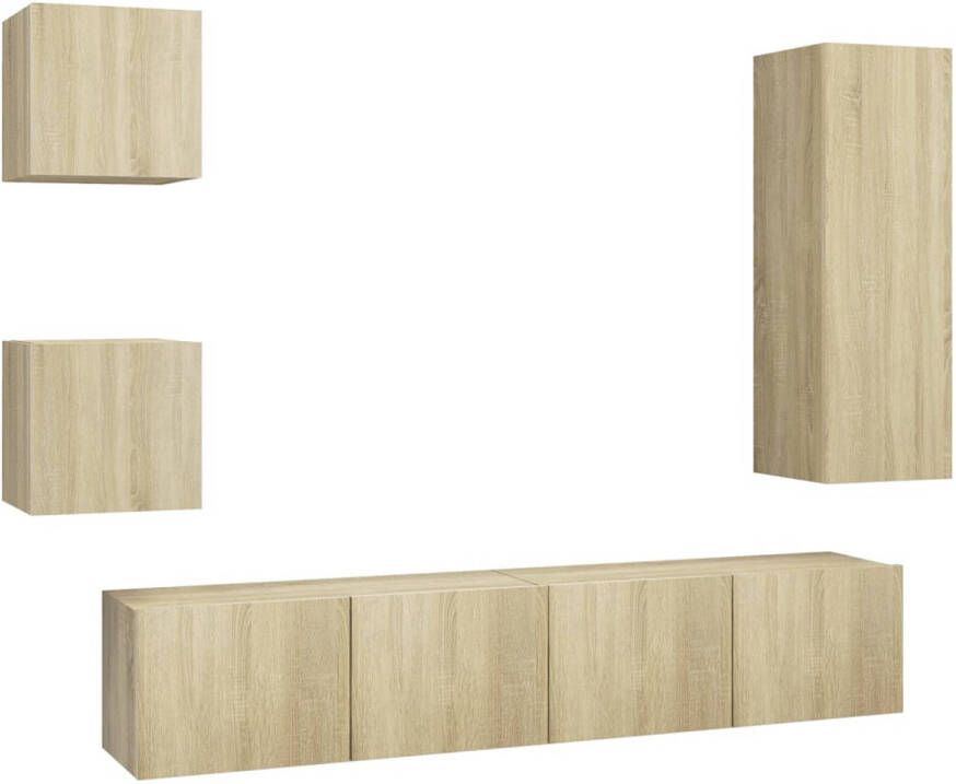 The Living Store Televisiemeubelset Sonoma eiken Wandbevestiging 1x 30.5x30x90cm 2x 80x30x30cm 2x 30.5x30x30cm - Foto 1