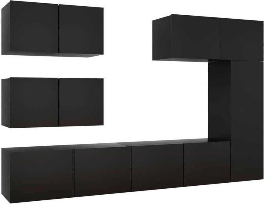 The Living Store Televisiemeubelset Spaanplaat Zwart 3x 80x30x30cm + 1x 30.5x30x90cm + 2x 60x30x30cm