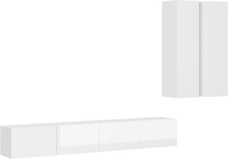 The Living Store Televisiemeubelset TV Wall Unit 30.5 x 30 x 110 cm 100 x 30 x 30 cm Hoogglans wit