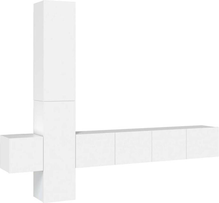 The Living Store Televisiemeubelset wit 80 x 30 x 30 cm 30.5 x 30 x 90 cm 30.5 x 30 x 30 cm Televisiesectie Tv Kast Wandmontage Houten Tv Stand Salontafel