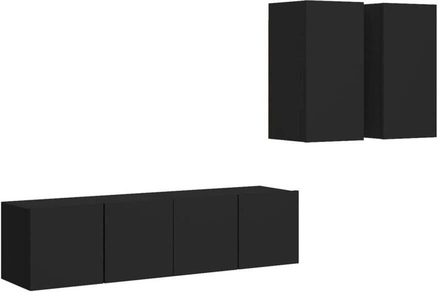 The Living Store televisiemeubelset zwart spaanplaat 2x 60x30x30 cm 2x 30.5x30x60 cm wandmontage