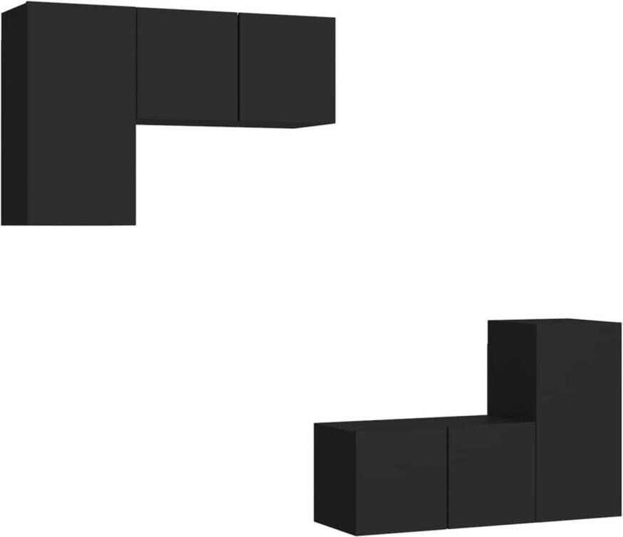 The Living Store televisiemeubelset zwart spaanplaat 4-delige set 30.5 x 30 x 60 cm 60 x 30 x 30 cm - Foto 1