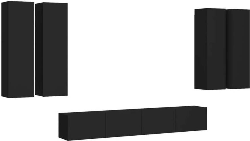 The Living Store televisiemeubelset zwart spaanplaat montage vereist 4x 30.5x30x110 cm 2x 100x30x30 cm