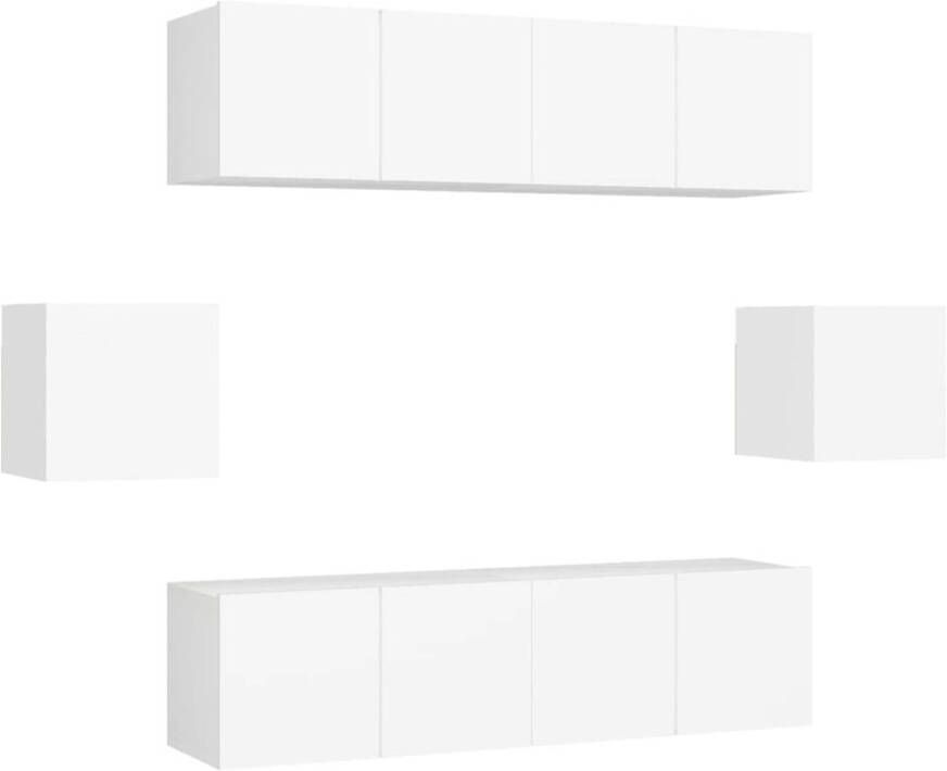 The Living Store Televisiewandmeubel naam Tv-meubelset- aantal meubels hoofdmeubel Kleur- wit Materiaal- spaanplaat - Foto 1