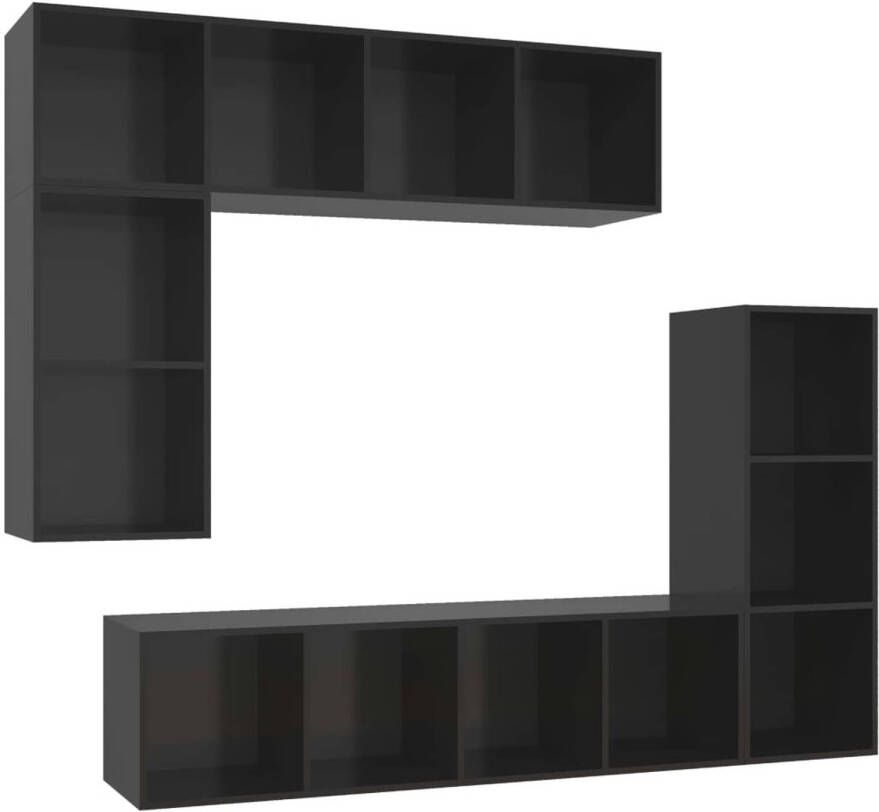 The Living Store Televisiewandmeubel Tv-meubelset Hoogglans zwart 37 x 37 x 72 107 142.5 cm Spaanplaat