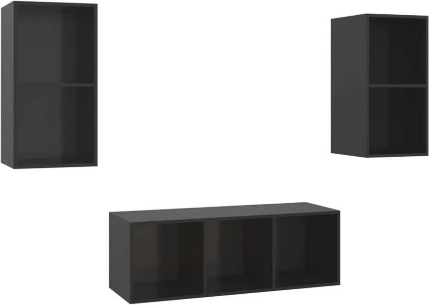 The Living Store Televisiewandmeubelset Black 3-delig- 37 x 37 x 72 cm 107 cm Muurbevestiging Hoogglans zwart