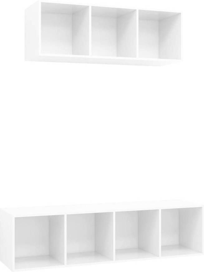 The Living Store Televisiewandmeubelset Hoogglans wit Spaanplaat Montage vereist 37 x 37 x 107 cm en 37 x 37 x 142.5 cm Stereokasten eenvoudig schoon te maken