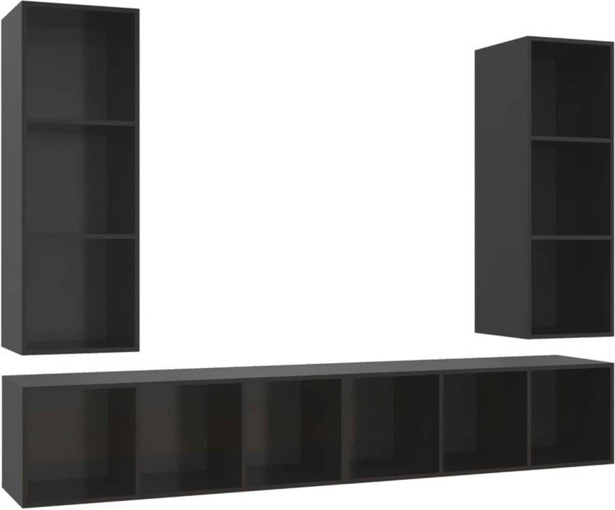 The Living Store Televisiewandmeubelset Hoogglans zwart Spaanplaat 107 cm 4 x tv-meubel