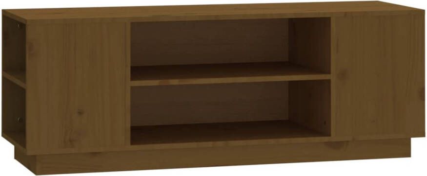 The Living Store Tv-meubel 110x35x40-5 cm massief grenenhout honingbruin Kast