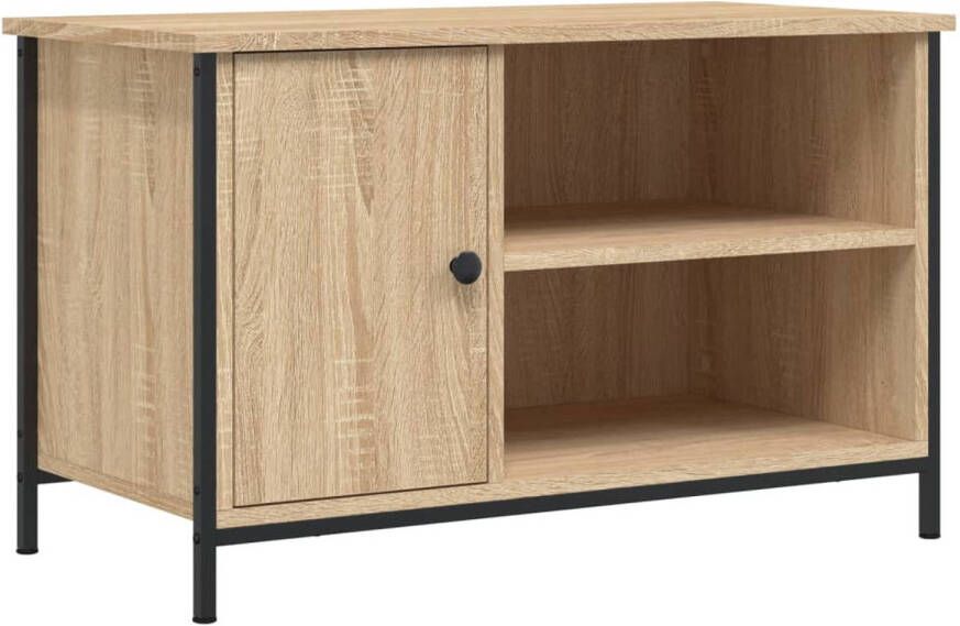 The Living Store Tv-Kast Industr 80 x 40 x 50 cm Sonoma eiken Duurzaam bewerkt hout Ijzeren poten Tv Kast Houten Tv Kast Industrieel Tv Meubel Salontafel Media Kast