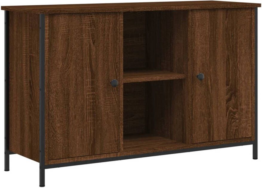 The Living Store Tv-meubel 100x35x65 cm bewerkt hout bruineikenkleurig Kast - Foto 1