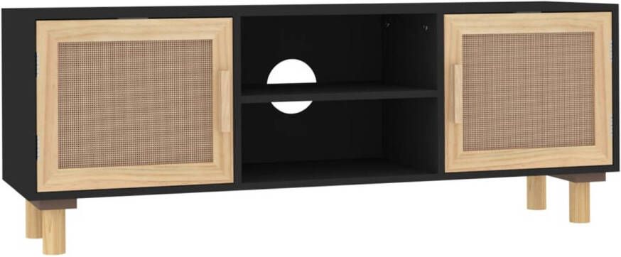 The Living Store TV-kast Klassiek 105x30x40 cm Zwart Bewerkt hout Massief grenenhout Rattan