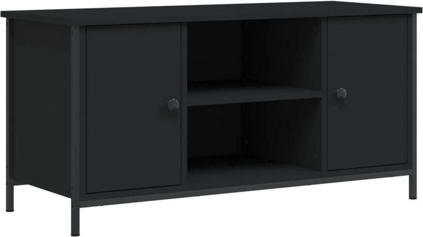 The Living Store TV-kast Zwart 100x40x50 cm 2 vakken 2 schappen duurzaam hout en ijzer industrieel design - Foto 1