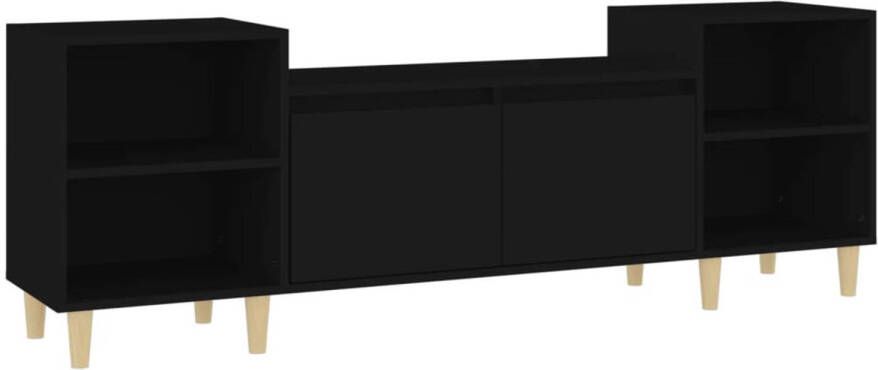 The Living Store TV-kast Zwarte bewerkt houten media-meubel 160 x 35 x 55 cm