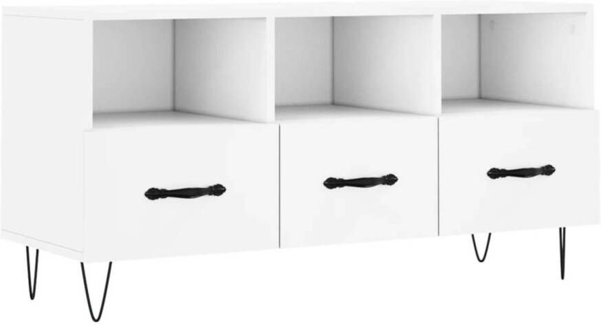 The Living Store Tv-meubel 102x36x50 cm bewerkt hout wit Tv-meubel Houten Tv-meubel Wit Tv-meubel Salontafel Mediabox