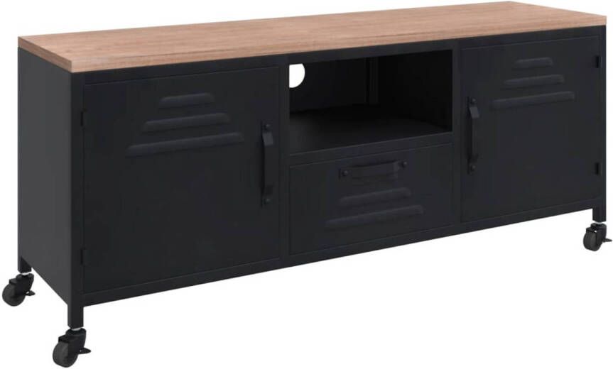 The Living Store TV-meubel Ironwood 110 x 30 x 43 cm zwart montagerequire ijzer en massief vurenhout