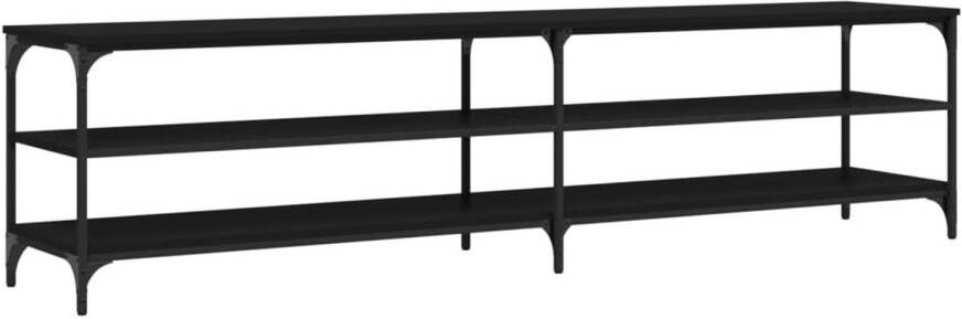 The Living Store Tv-meubel 200x30x50 cm bewerkt hout metaal zwart Tv-meubel Houten Tv-meubel Zwart Tv-meubel Salontafel Mediastand