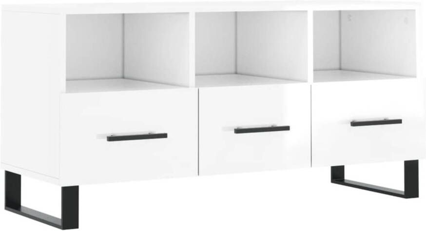 The Living Store TV-meubel 3 vakken en 3 lades 102x36x50 cm Hoogglans wit - Foto 1