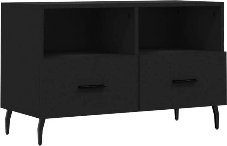 The Living Store TV-meubel zwart 80 x 36 x 50 cm bewerkt hout en ijzer